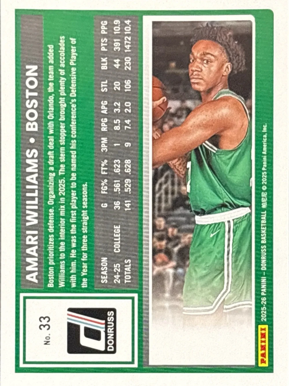 Panini Donruss Amari Williams Basketball Rated Rookie Card